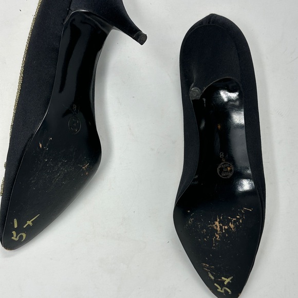Rene Caovilla Wilkes Bashford Italy  Pump Heels Black Gold Satin Crystal Size 8 - Picture 10 of 14